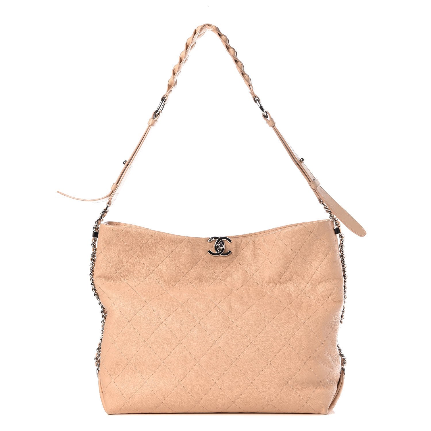 Chanel Grained Calfskin Stitched Medium Braided With Style Hobo Beige 1 of 12