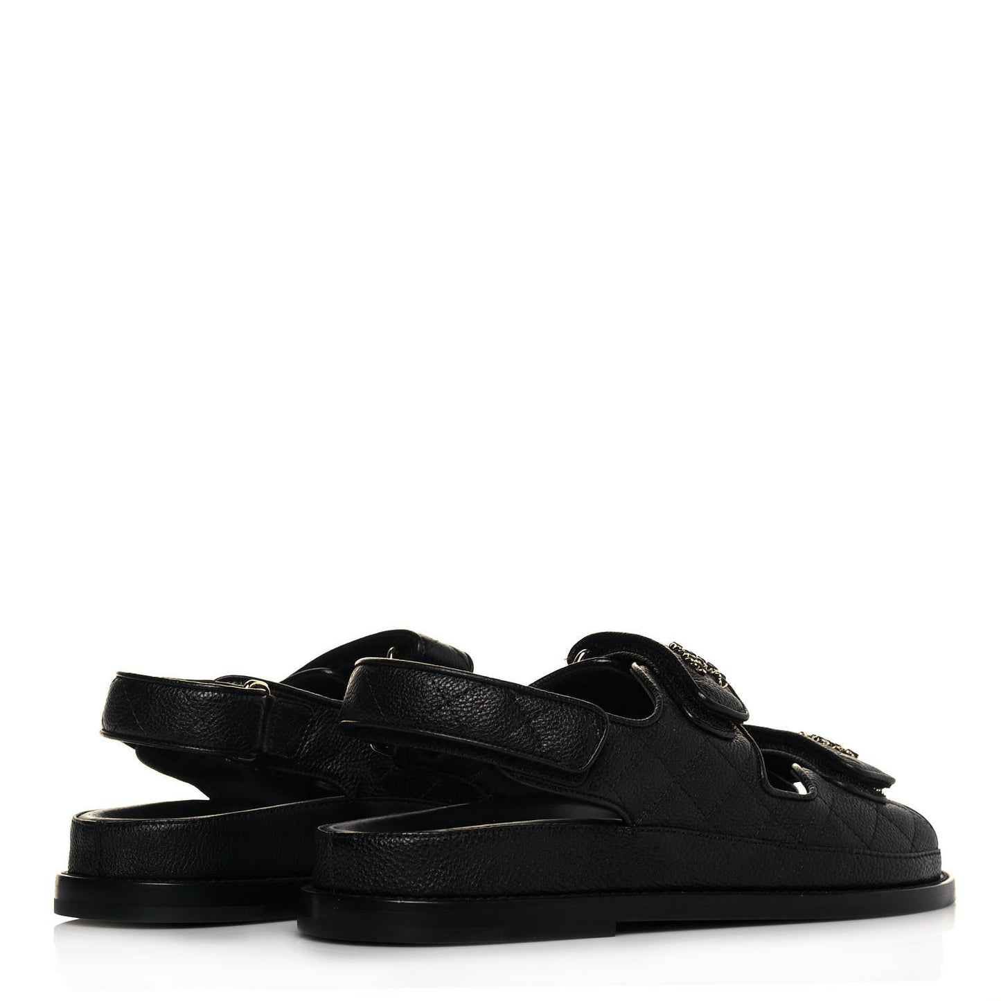 Grained Calfskin Velcro Dad Sandals 36 Black