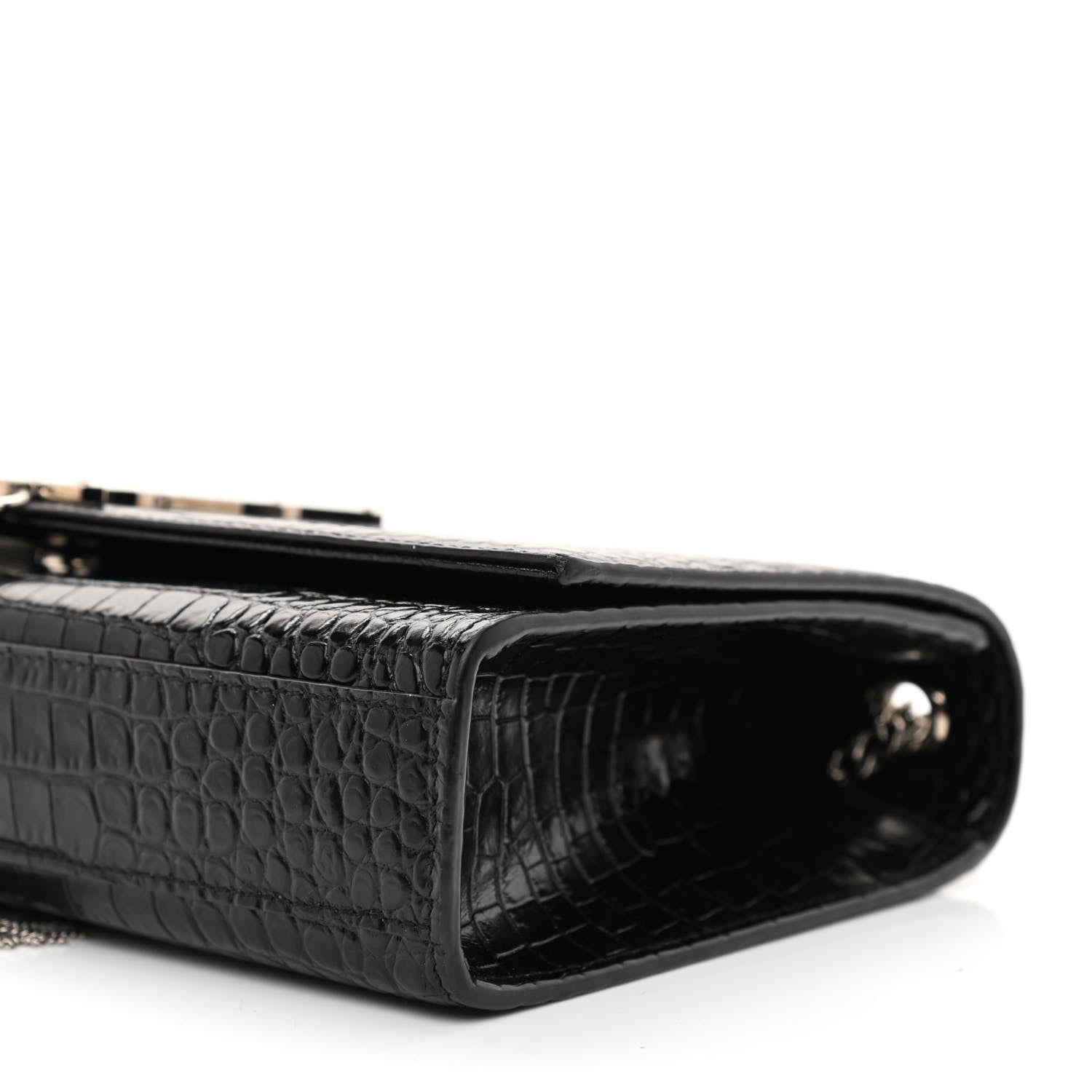 Saint Laurent Calfskin Crocodile Embossed Medium Classic Monogram Kate Tassel Satchel Black 9 of 9