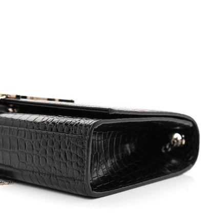 Saint Laurent Calfskin Crocodile Embossed Medium Classic Monogram Kate Tassel Satchel Black 9 of 9