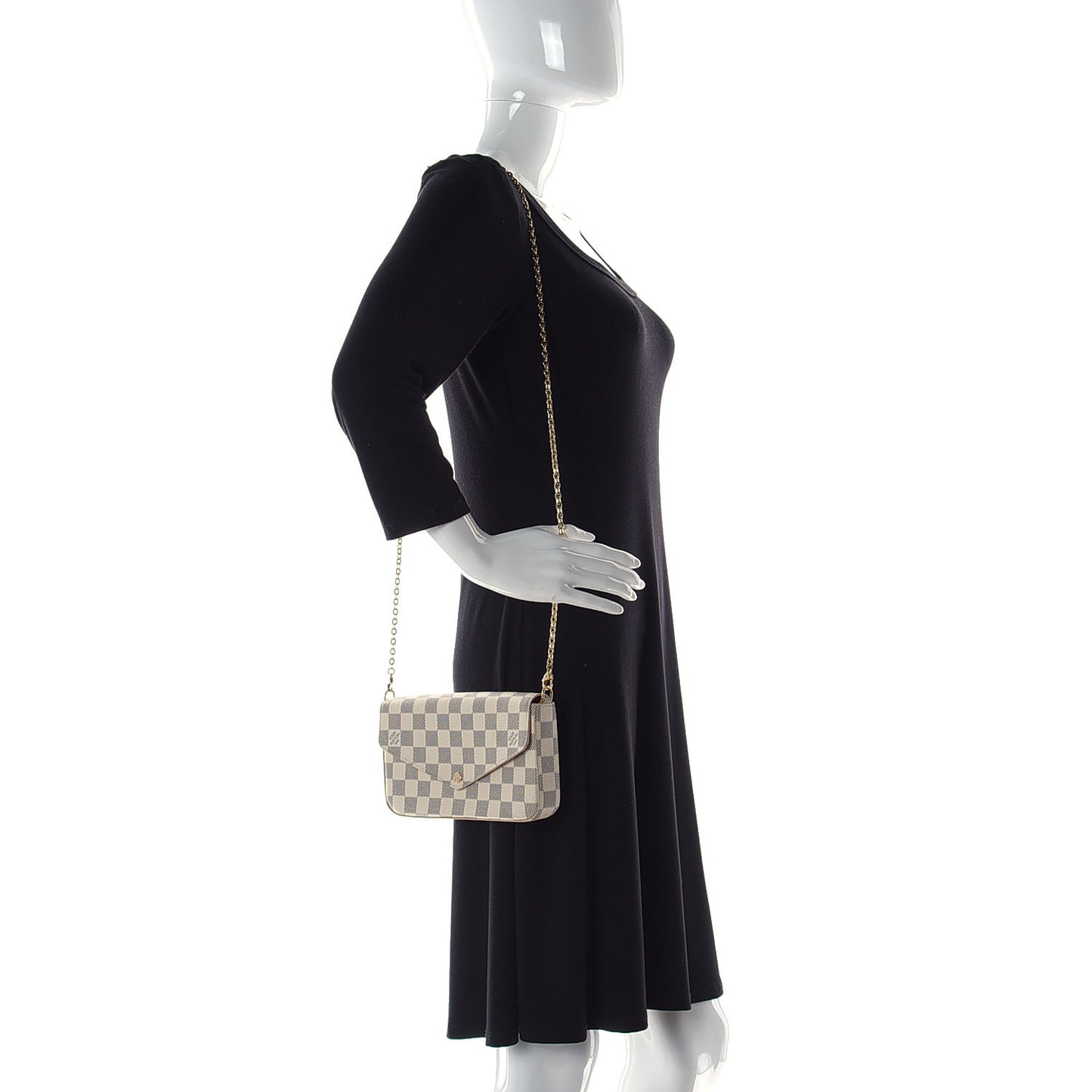 Damier Azur Pochette Felicie Chain Wallet Rose Ballerine