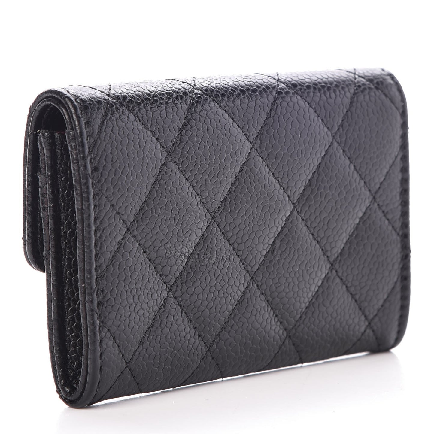 Caviar Quilted Flap Card Holder Black