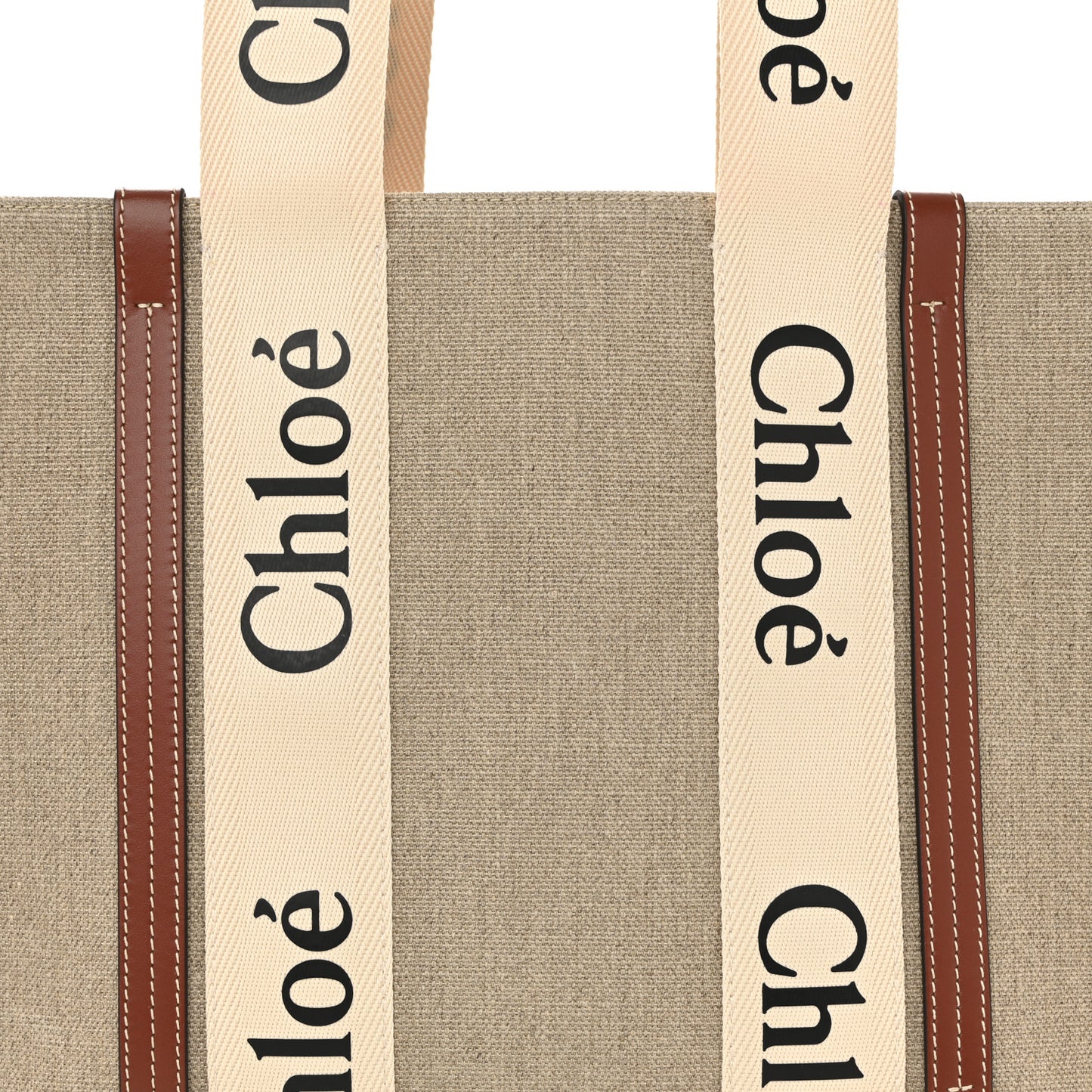Linen Calfskin Medium Woody Ribbon Tote White Brown
