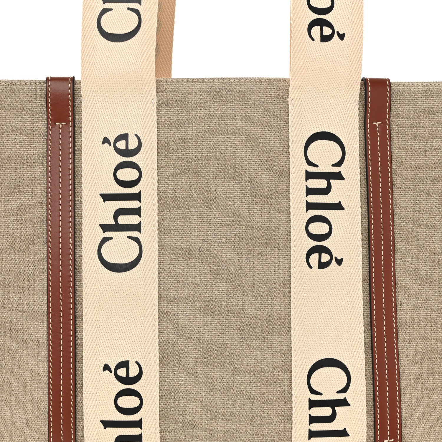 Chloe Linen Calfskin Medium Woody Ribbon Tote White Brown 8 of 10