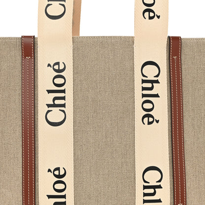 Chloe Linen Calfskin Medium Woody Ribbon Tote White Brown 8 of 10