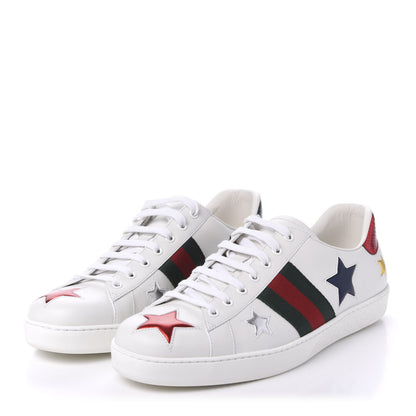 Gucci Calfskin Ayers Web Star Embroidered Mens Ace Sneakers 11 White Multi 3 of 11