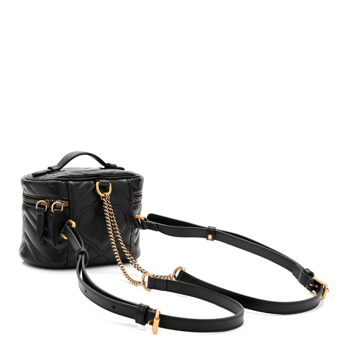 Calfskin Matelasse Chevron Mini GG Marmont Top Handle Bag Black