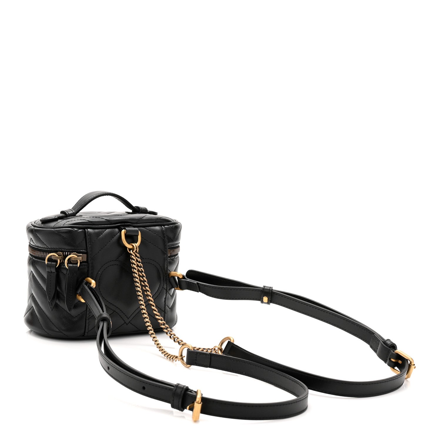 Gucci Calfskin Matelasse Chevron Mini GG Marmont Top Handle Bag Black 3 of 10
