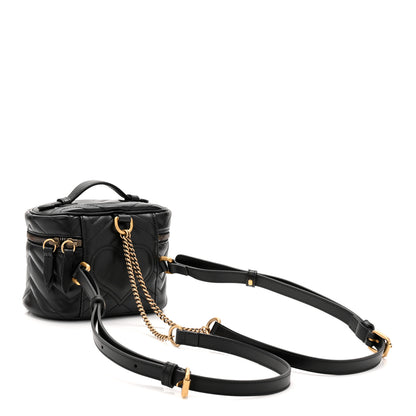 Gucci Calfskin Matelasse Chevron Mini GG Marmont Top Handle Bag Black 3 of 10