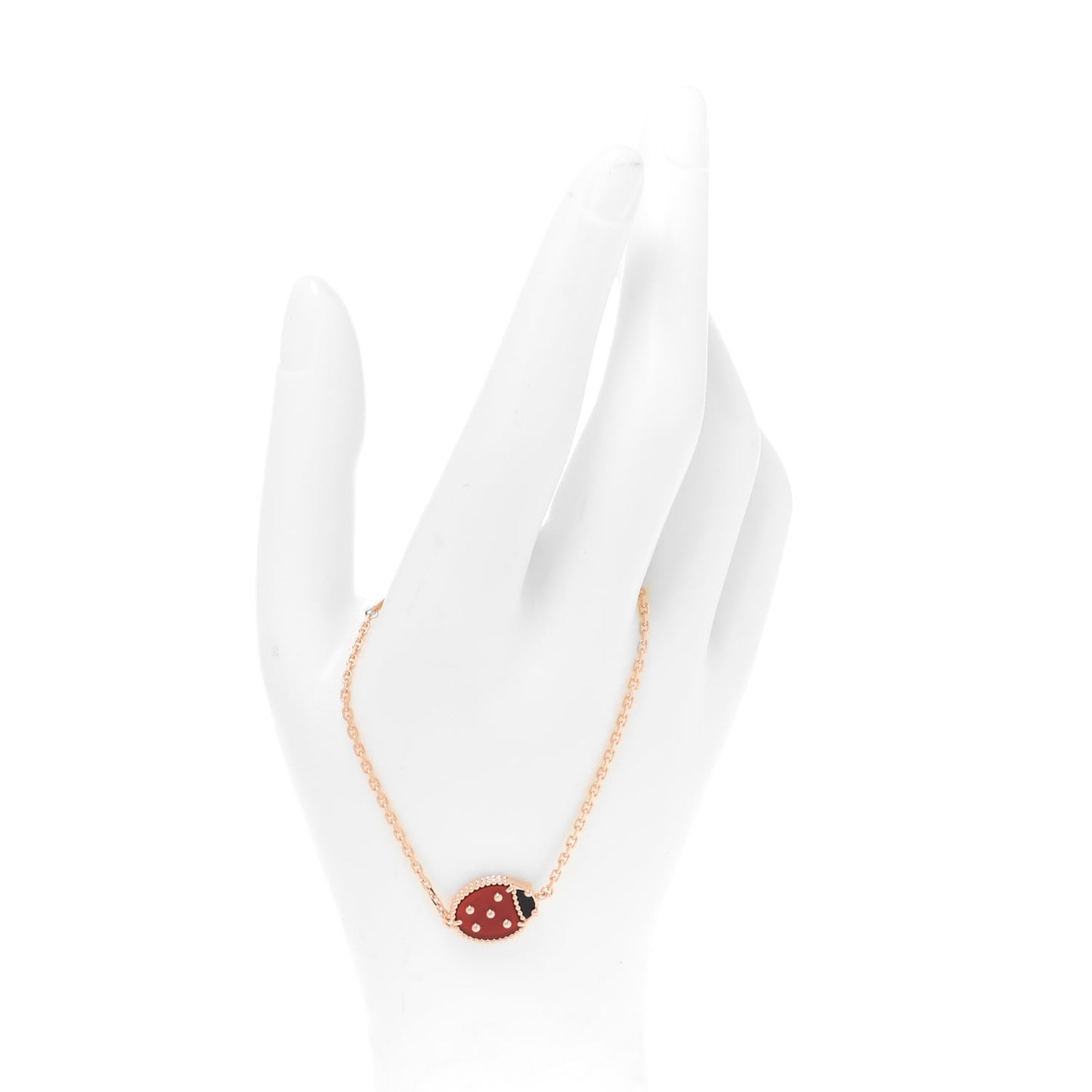 18K Rose Gold Carnelian Onyx Lucky Spring Closed Wing Ladybug Bracelet