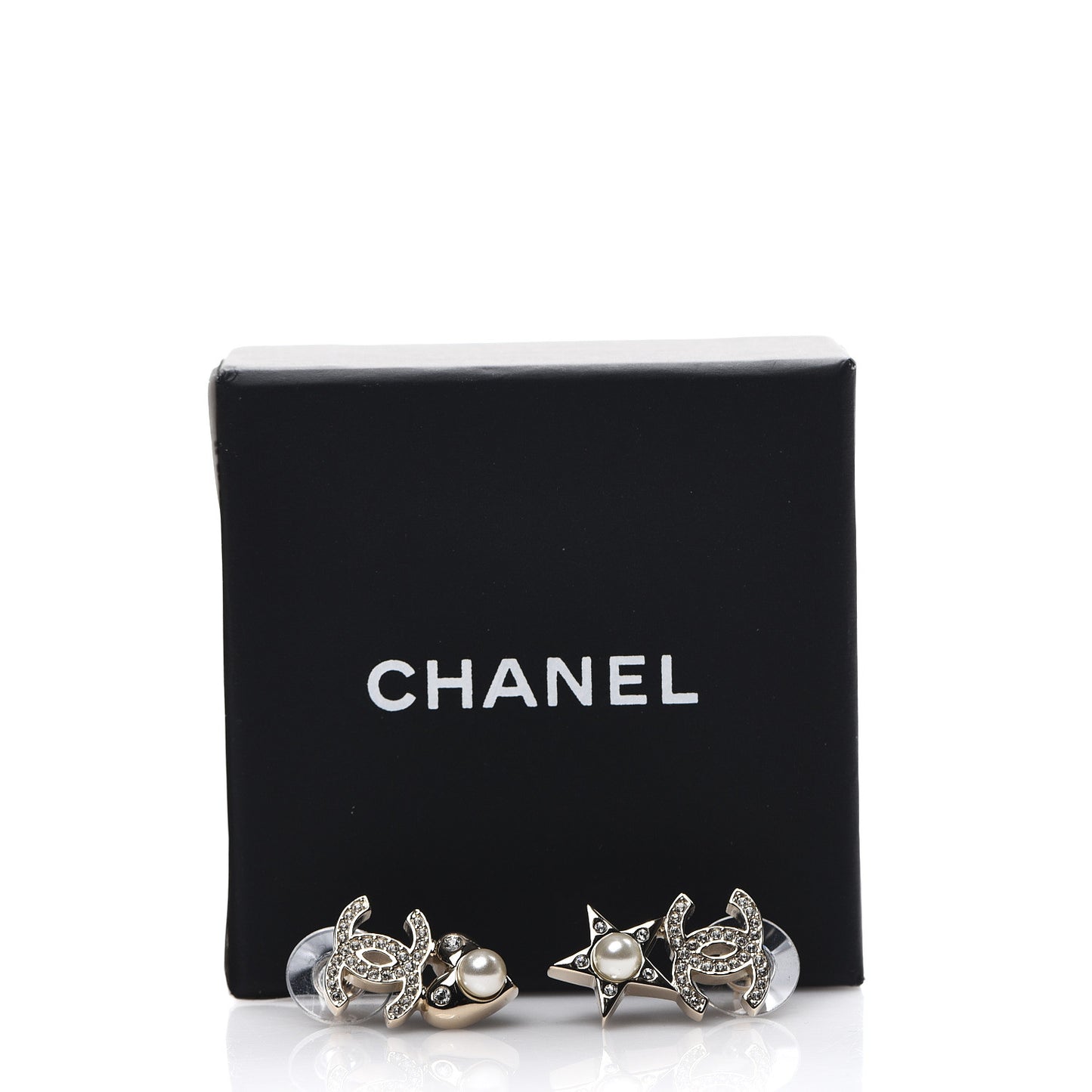 Crystal Pearl Charming Winter CC Star Heart Earrings Gold