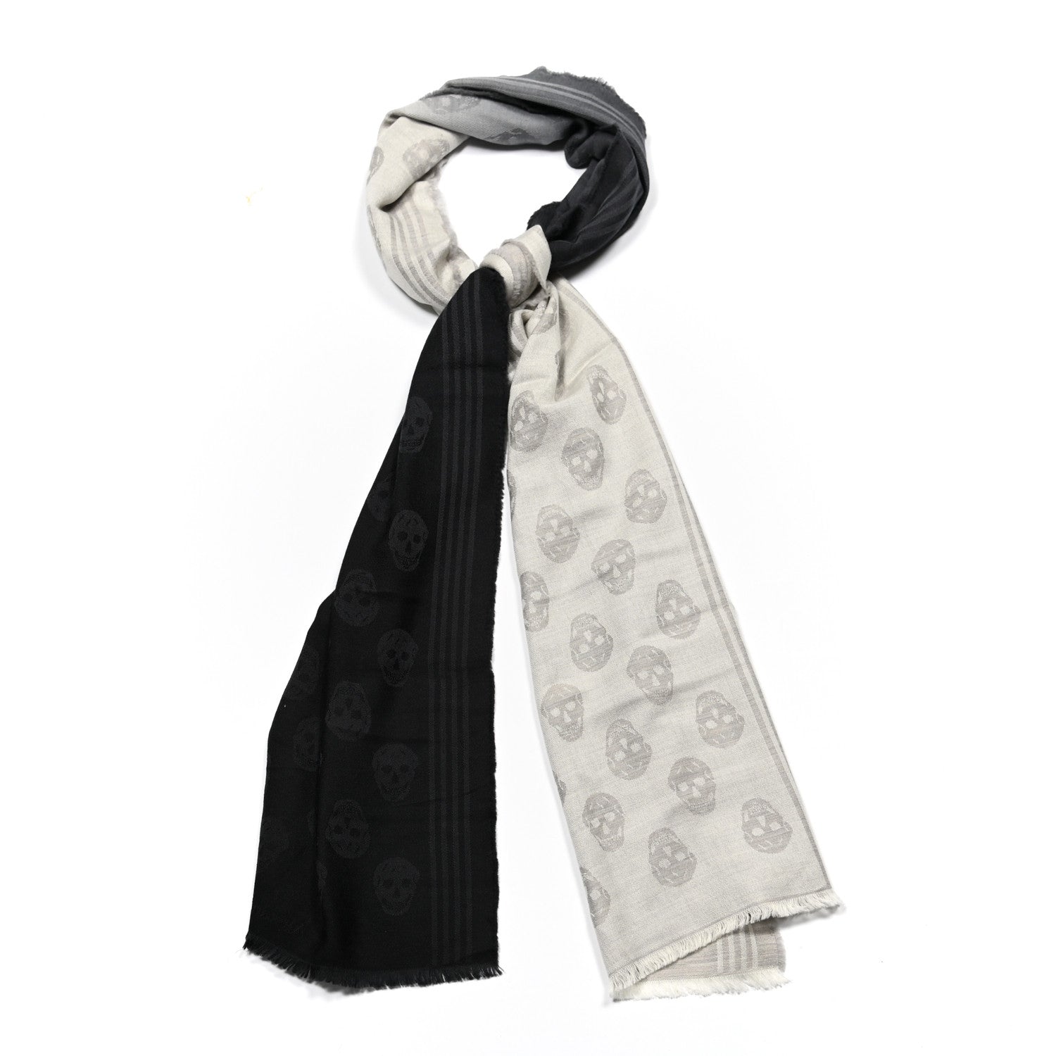 Alexander McQueen Wool Skull Ombre Scarf Grey Black White 1 of 3