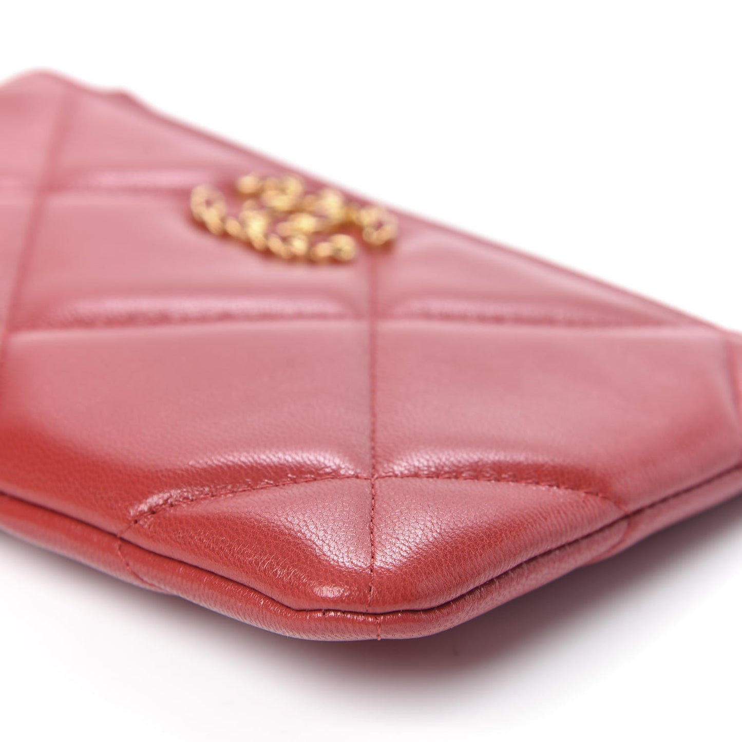 Shiny Goatskin Quilted Small Chanel 19 Pouch Red