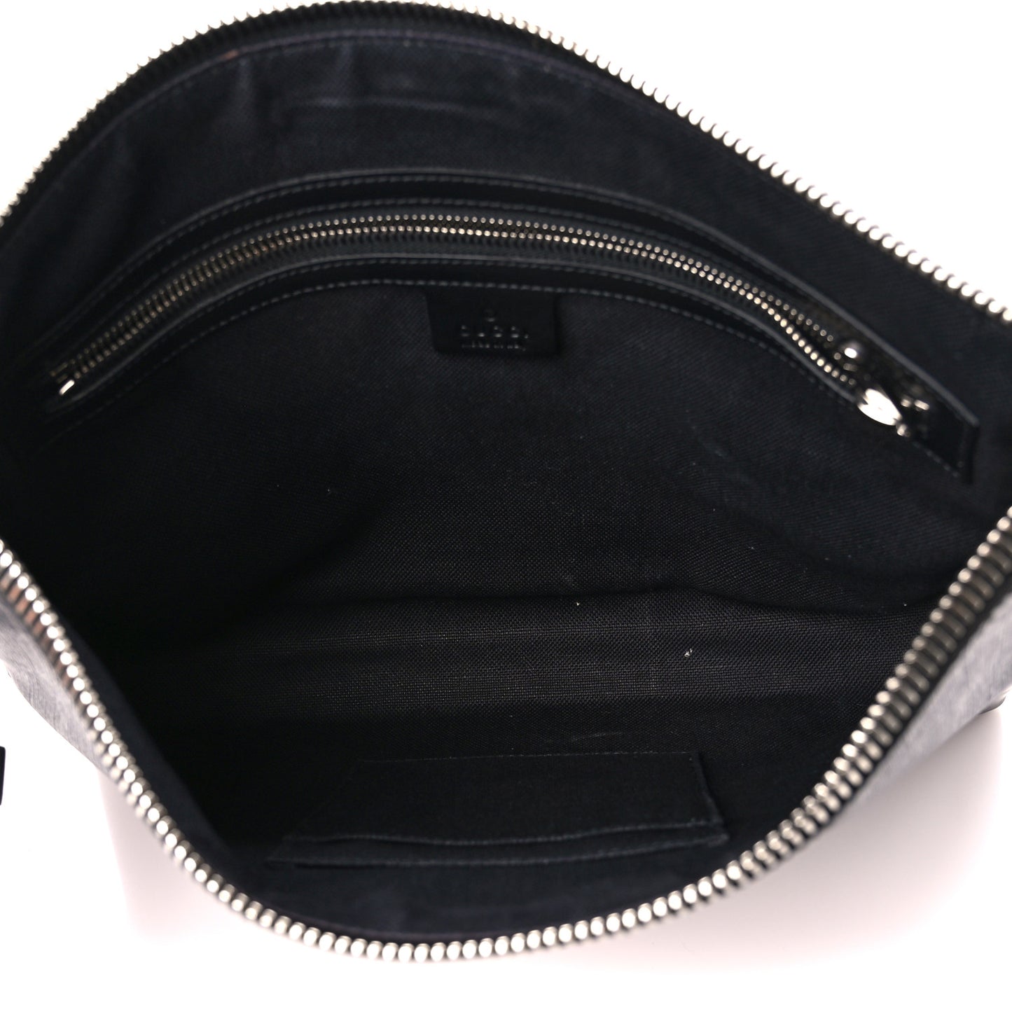 GG Supreme Monogram Calfskin Web Flat Wristlet Black Grey