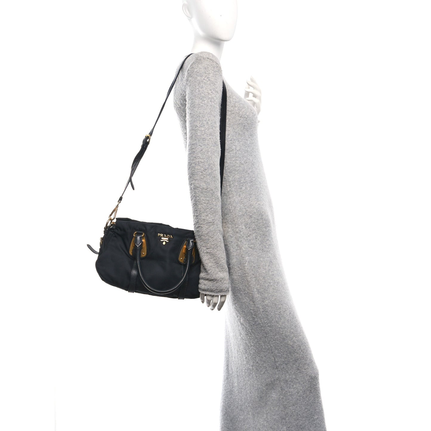 Tessuto Nylon Soft Calfskin Shopping Satchel Black