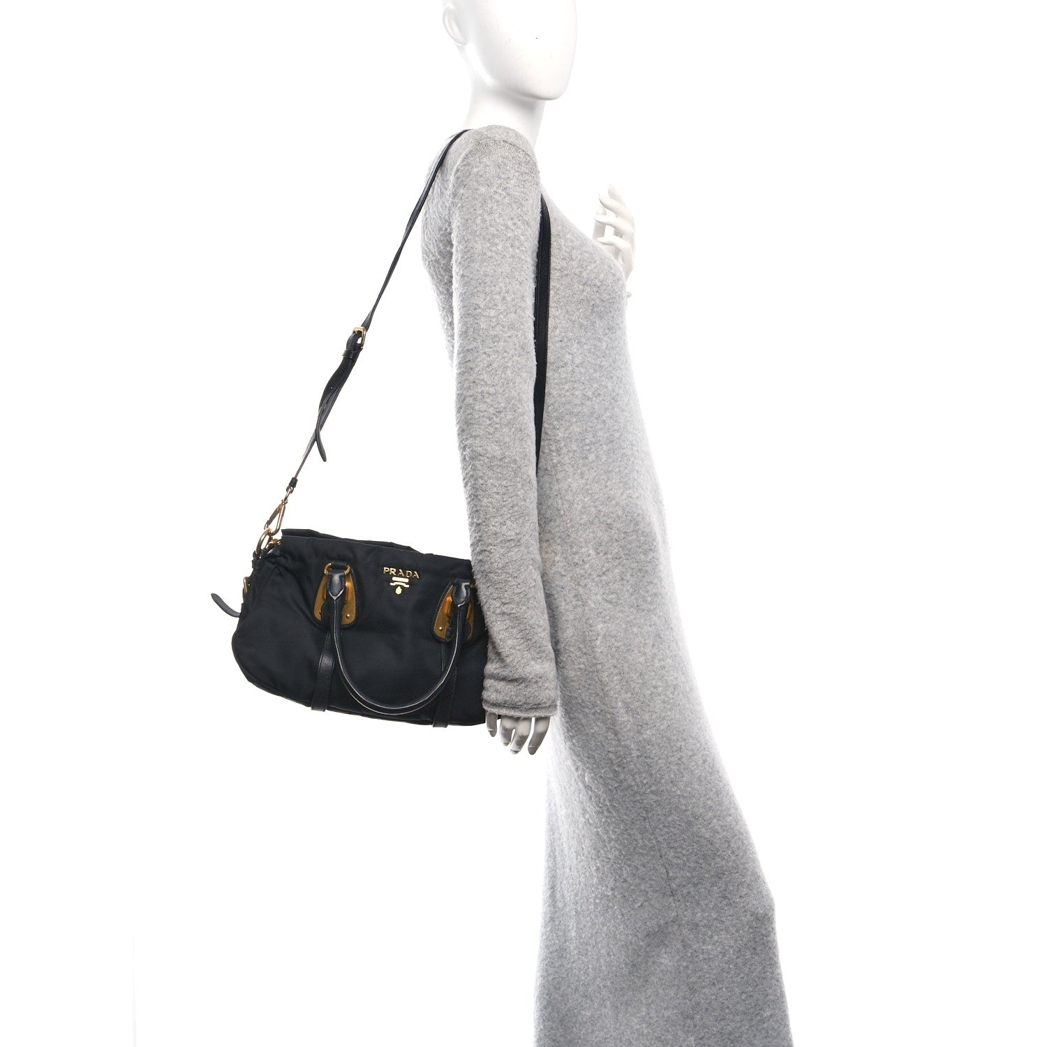 Prada Tessuto Nylon Soft Calfskin Shopping Satchel Black 2 of 10