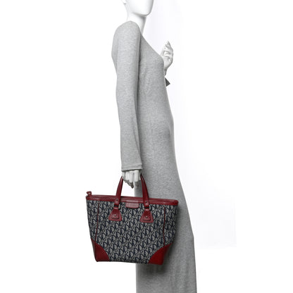 Christian Dior Denim Calfskin Monogram Tote Navy Blue Red 2 of 11