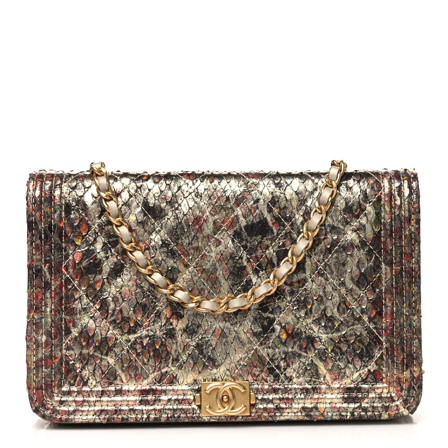 Chanel Metallic Python Boy Wallet on Chain WOC Gold Multicolor 1 of 12