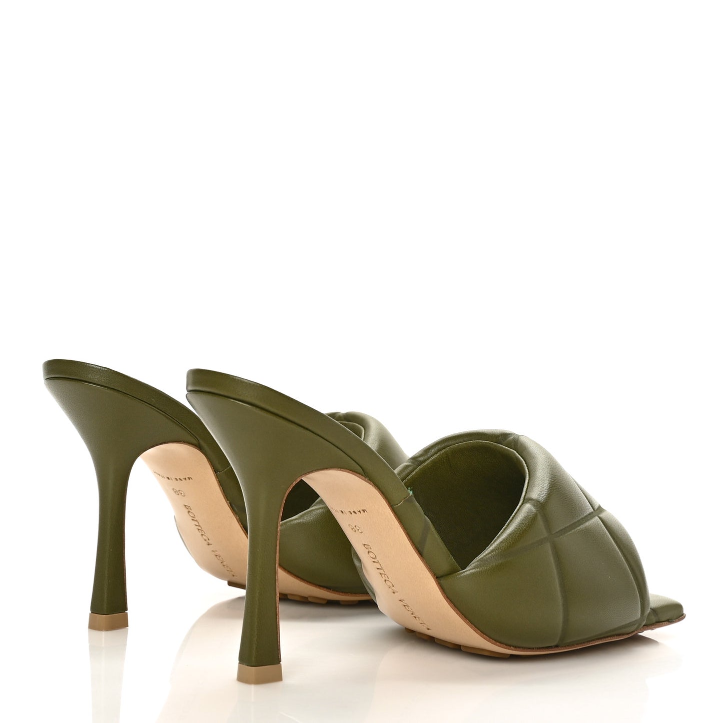 Nappa Quilted Rubber Lido Mule Sandals 38 Khaki