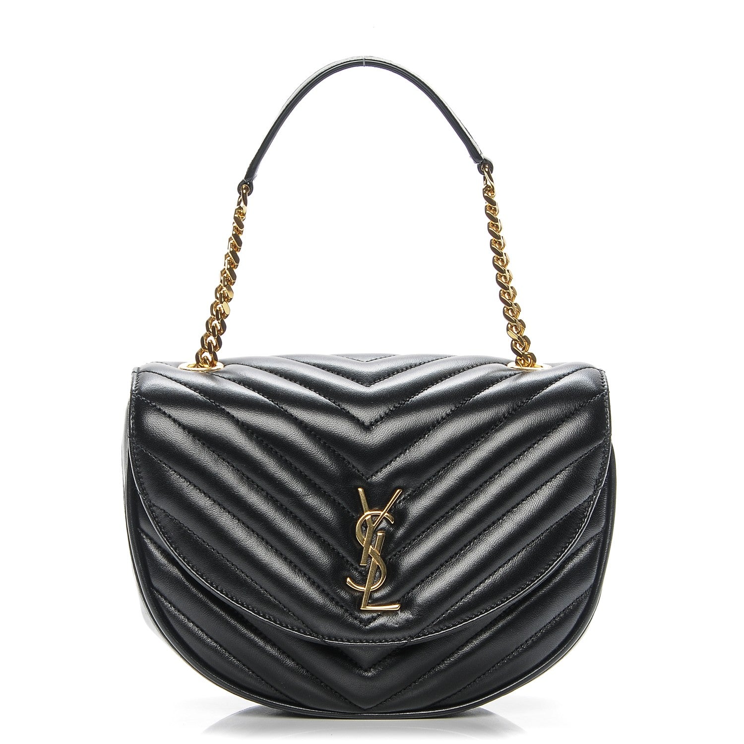 Saint Laurent Lambskin Matelasse Chevron Monogram Bubble Chain Crossbody Black 1 of 6