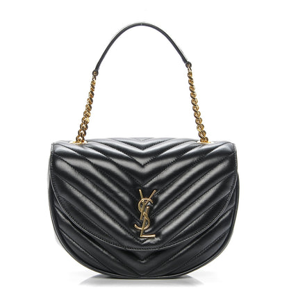 Saint Laurent Lambskin Matelasse Chevron Monogram Bubble Chain Crossbody Black 1 of 6