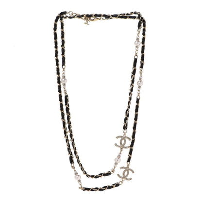 Chanel Pearl Crystal Lambskin CC Long Necklace Gold Black 3 of 6