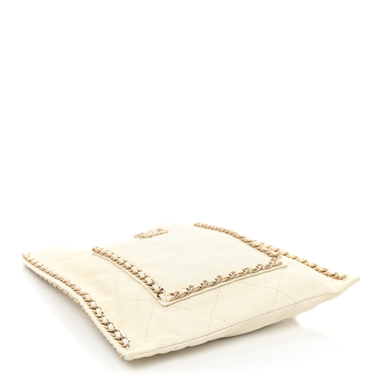 Chanel Calfskin Quilted Small Chain Flat Tote White 4 of 14