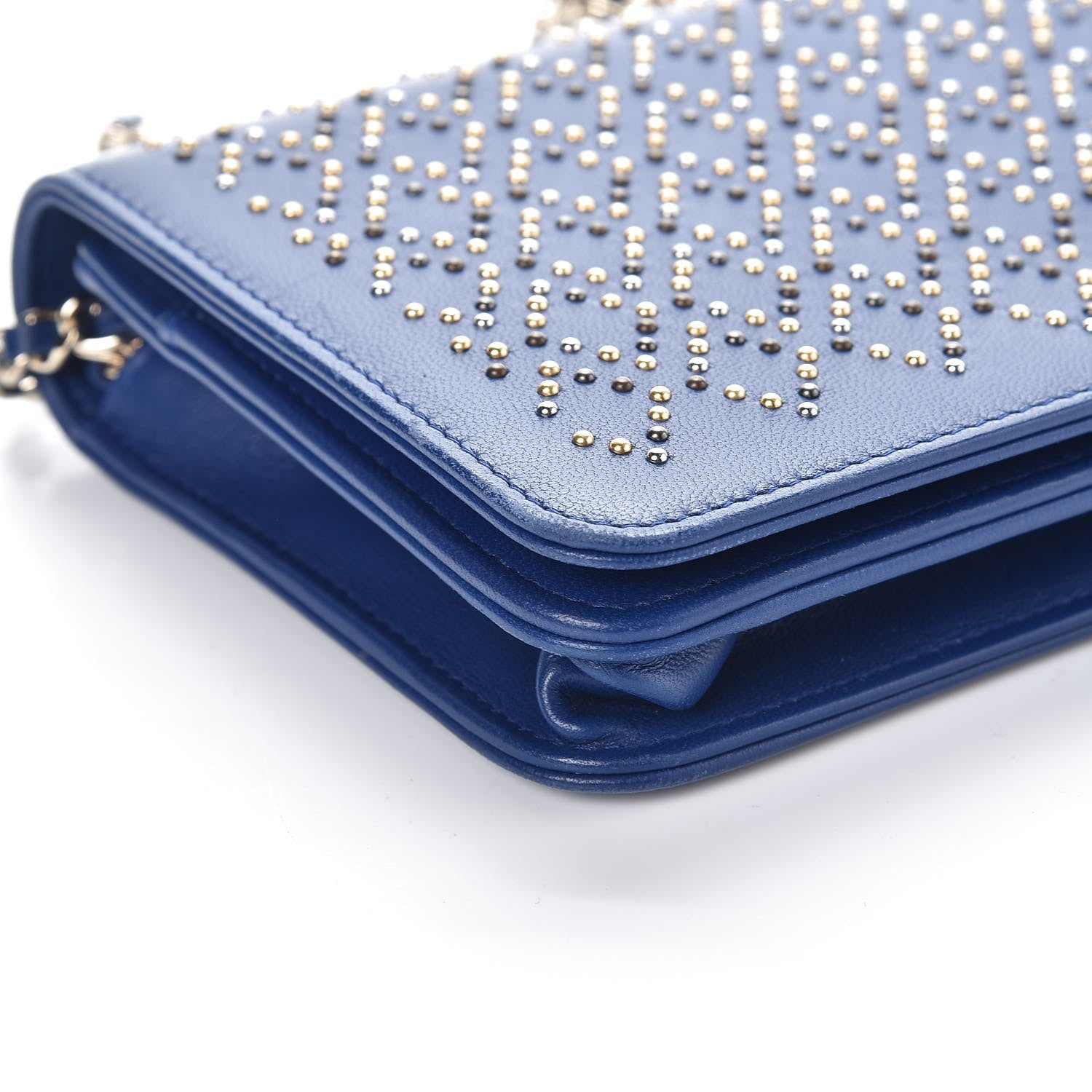 Chanel Lambskin Studded Wallet On Chain WOC Blue 10 of 11