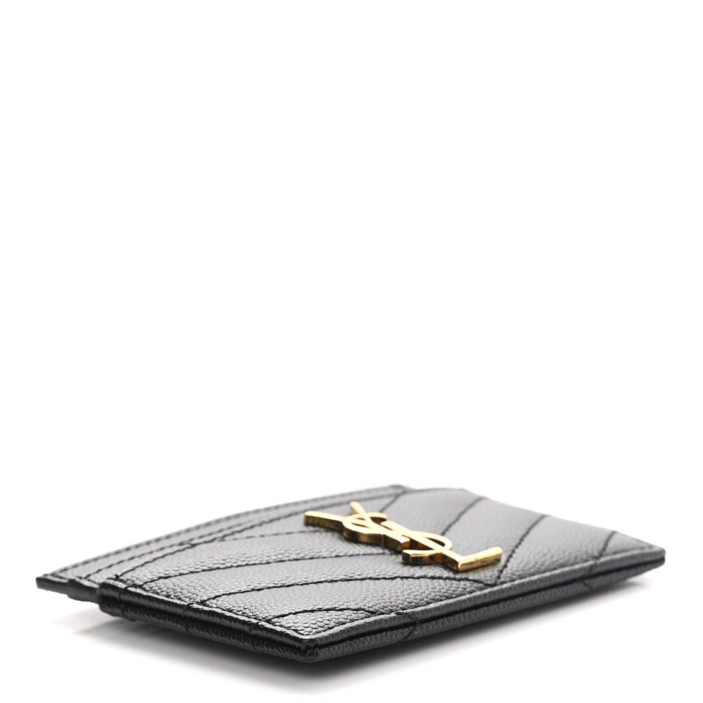 Grain De Poudre Matelasse Chevron Monogram Credit Card Case Black