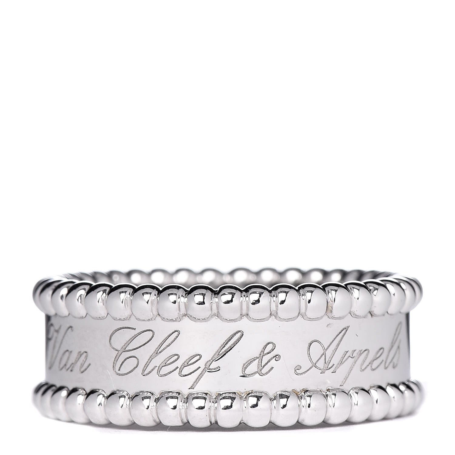 Van Cleef & Arpels 18K White Gold Perlee Signature Ring 57 8 1 of 6