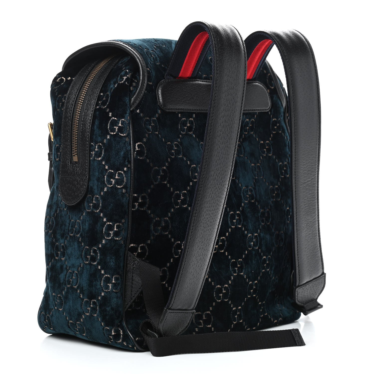 Gucci Velvet GG Monogram Textured Calfskin Web Small Double Buckle Backpack Blue Beige Black 3 of 9