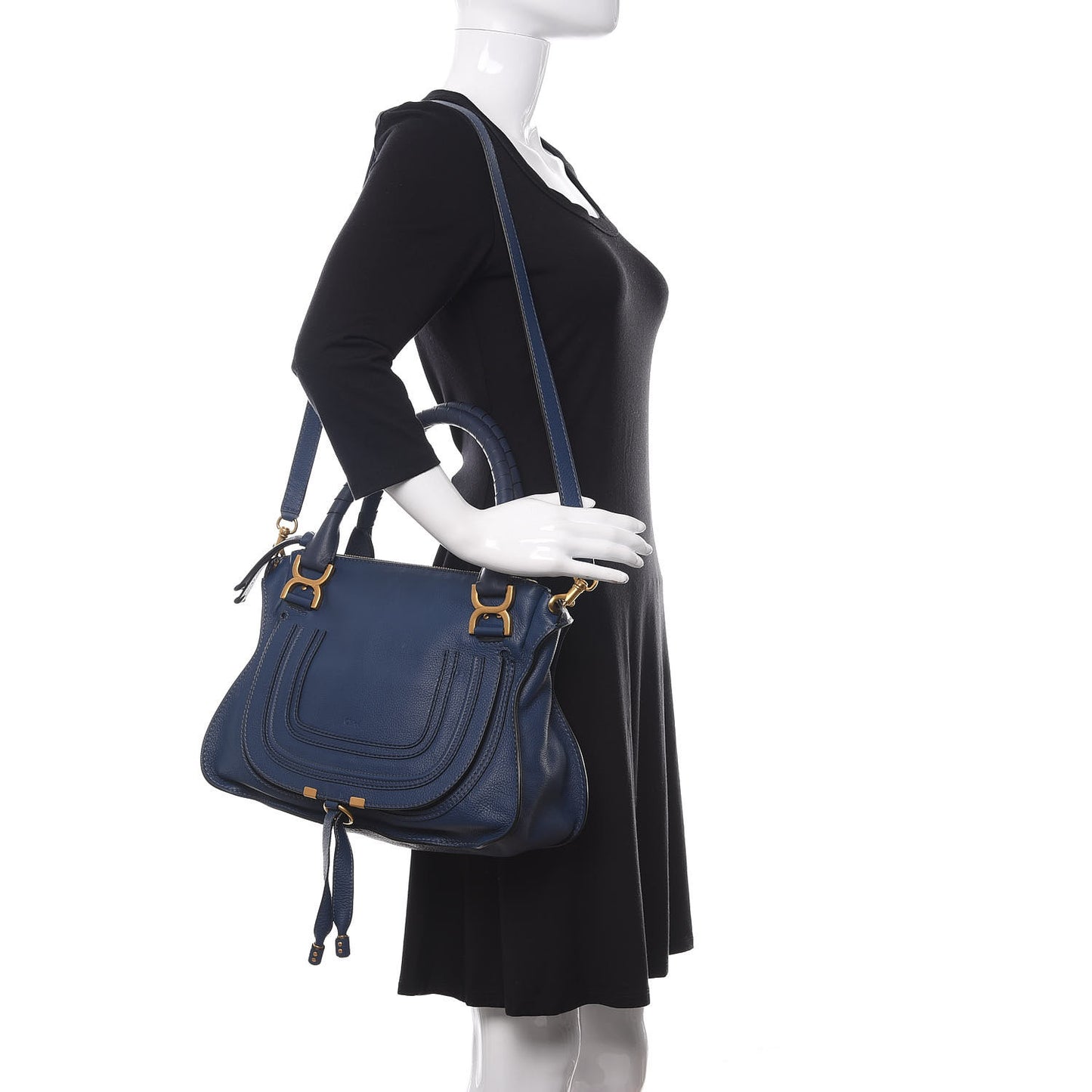 Calfskin Medium Marcie Satchel Royal Navy