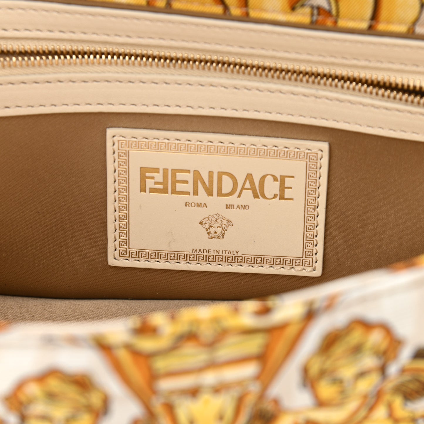 X VERSACE Silk Fendace FF Baroque Quilted Scarf Baguette White Gold