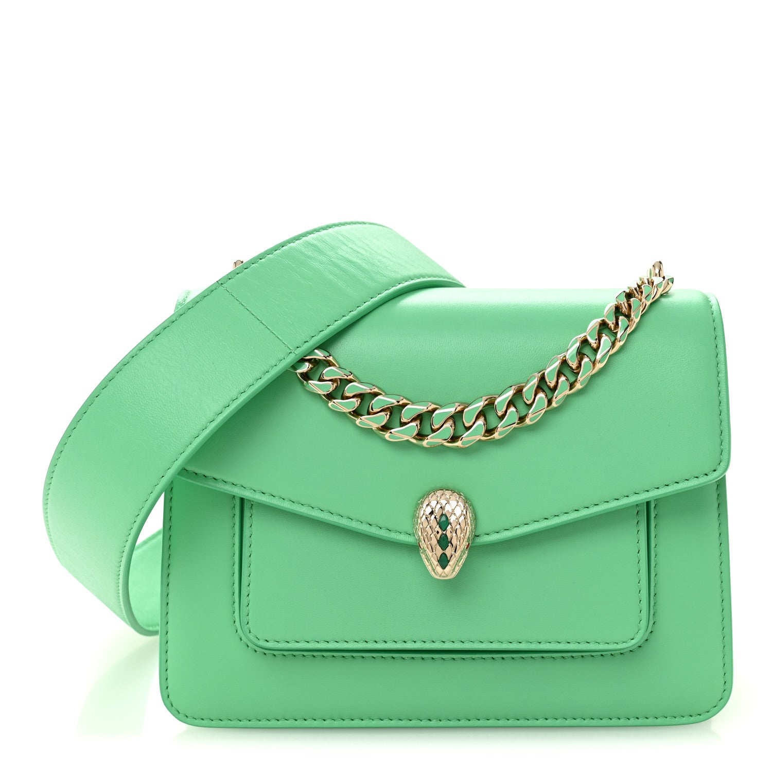 Bulgari Calfskin Serpenti Forever Maxi Chain Crossbody Bag Green 1 of 11