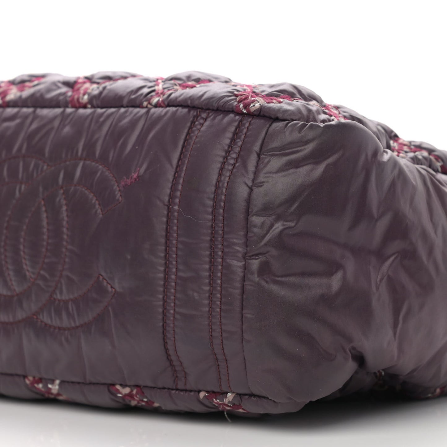 Nylon Quilted Tweed Stitch Bubble Camera Case Purple