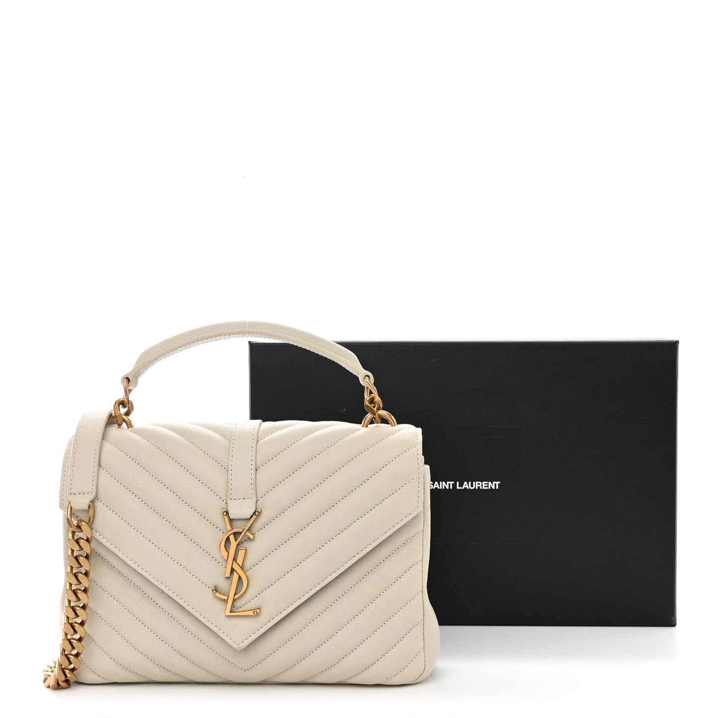 Sheepskin Matelasse Chevron Monogram Medium College Bag Crema Soft