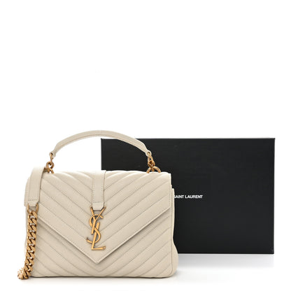 Saint Laurent Sheepskin Matelasse Chevron Monogram Medium College Bag Crema Soft 14 of 14