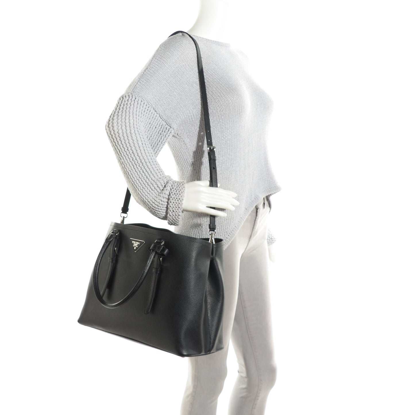 Saffiano Cuir Double Handle Tote Black
