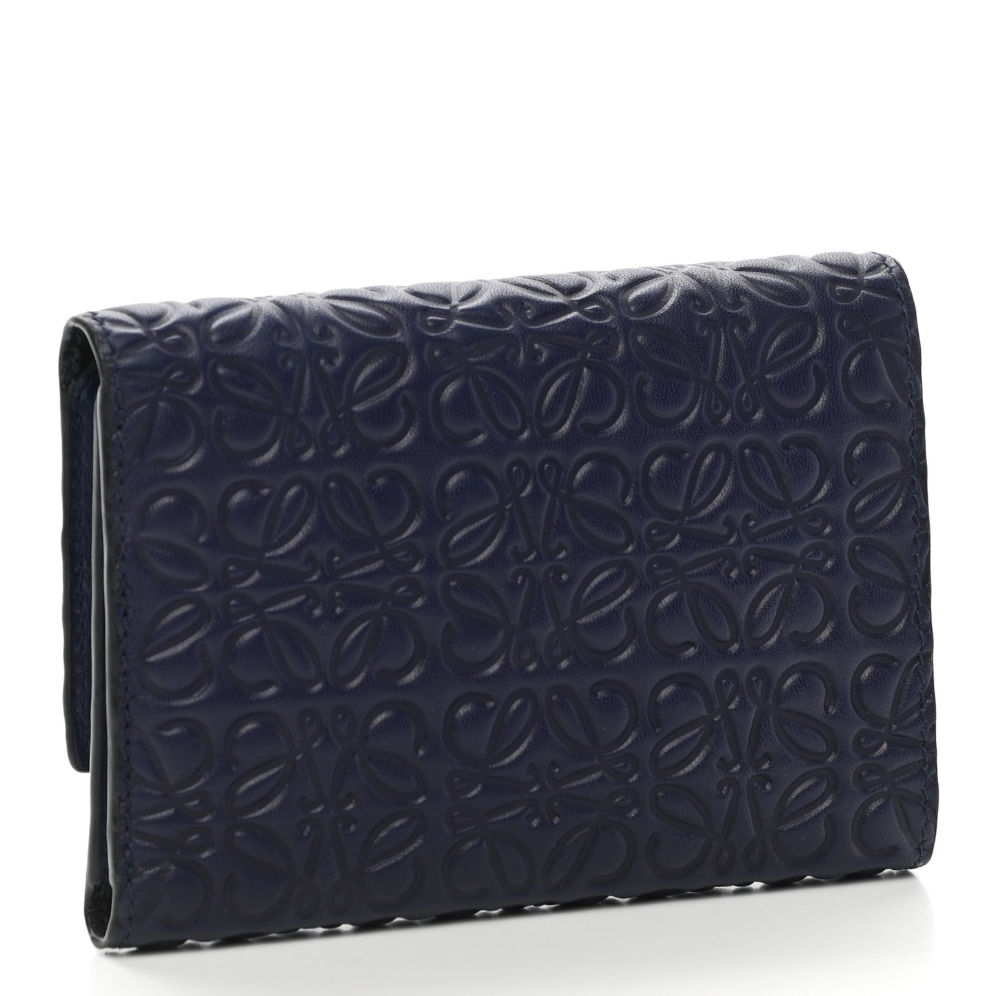 Calfskin Embossed Small Wallet Navy