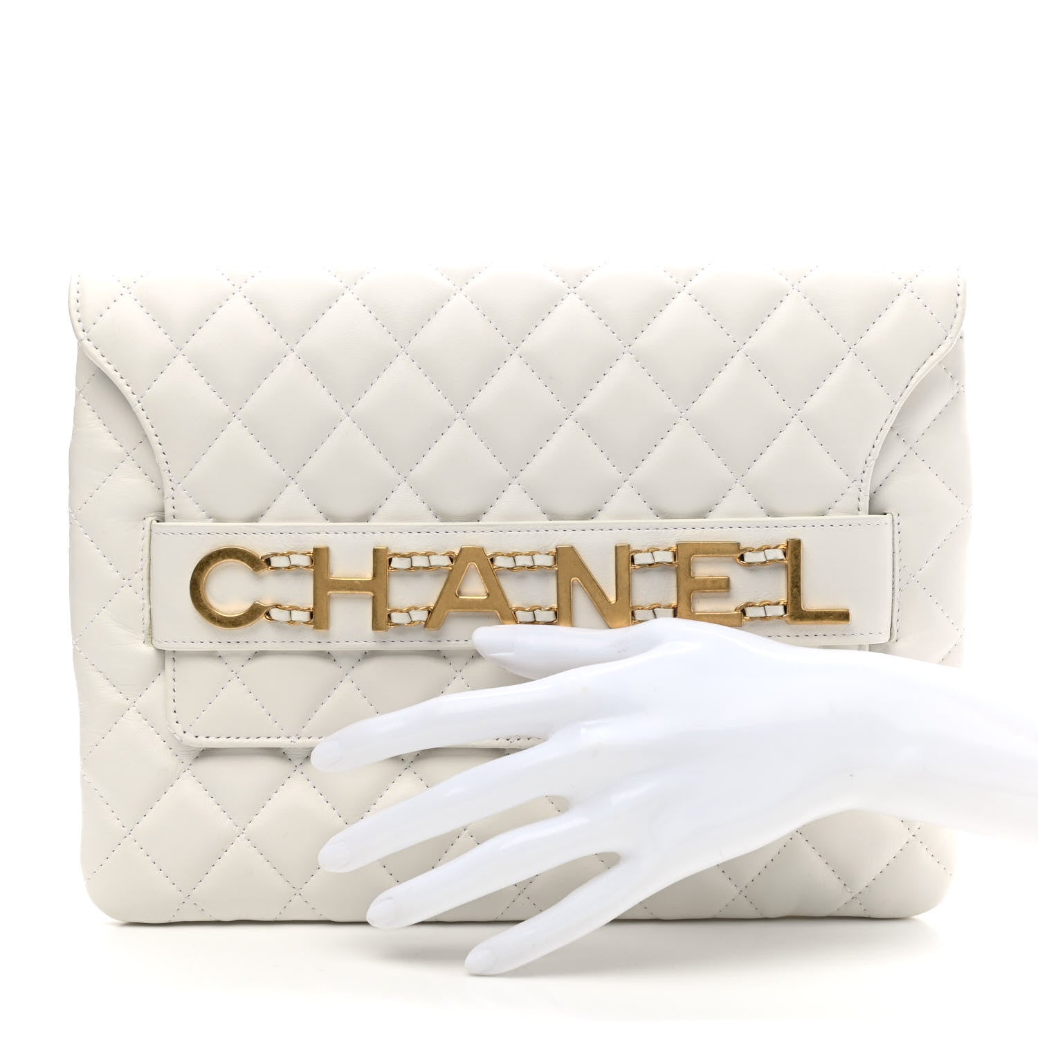 Chanel Calfskin Quilted Enchained Clutch White 2 of 8