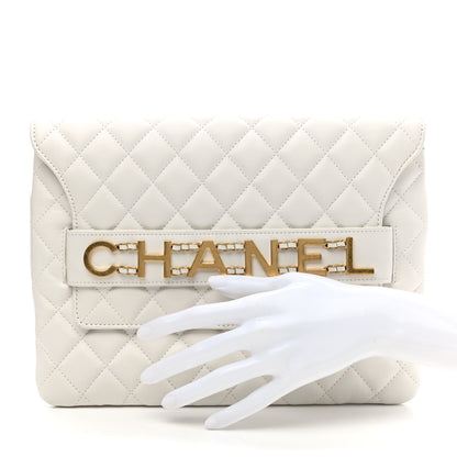 Chanel Calfskin Quilted Enchained Clutch White 2 of 8
