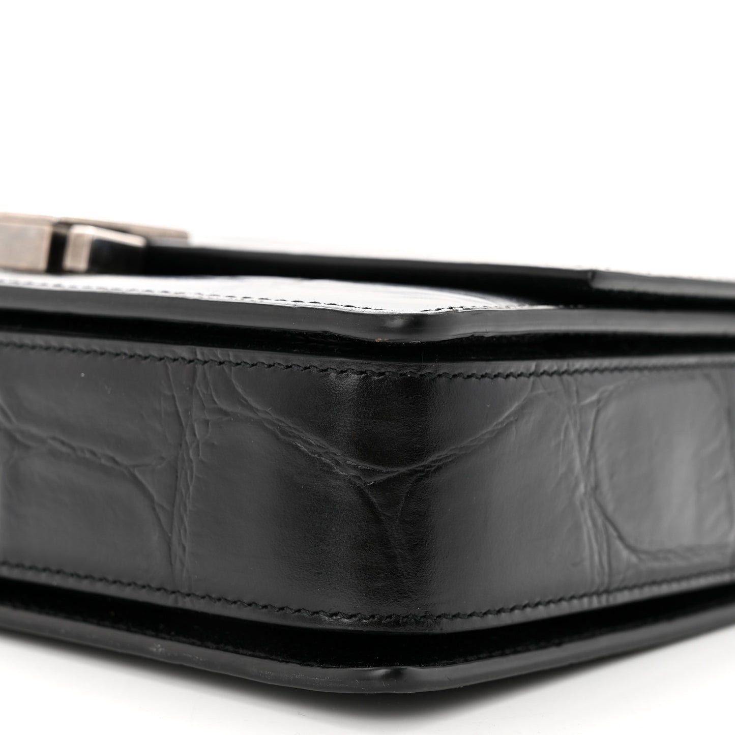 Calfskin Crocodile Embossed Medium Bellechasse Satchel Black