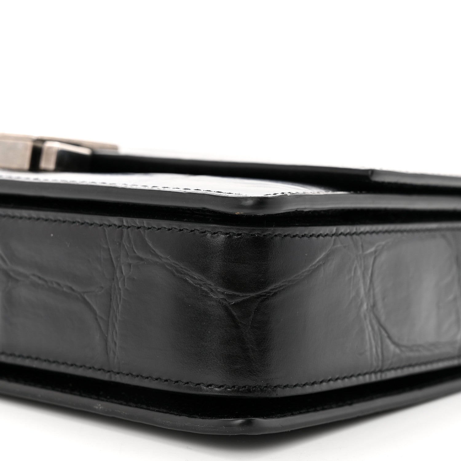 Saint Laurent Calfskin Crocodile Embossed Medium Bellechasse Satchel Black 10 of 10