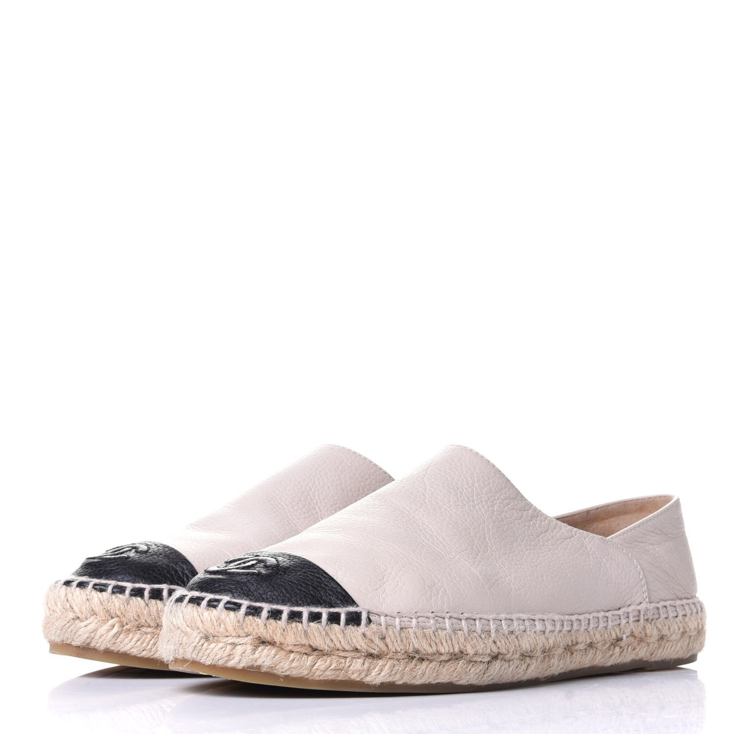 Grained Calfskin CC Espadrilles 38 Beige Black