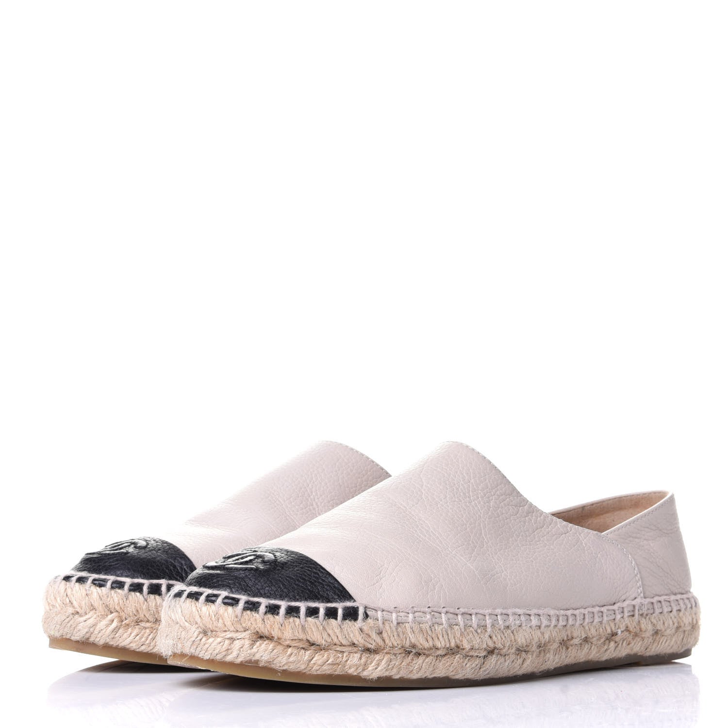 Chanel Grained Calfskin CC Espadrilles 38 Beige Black 3 of 9