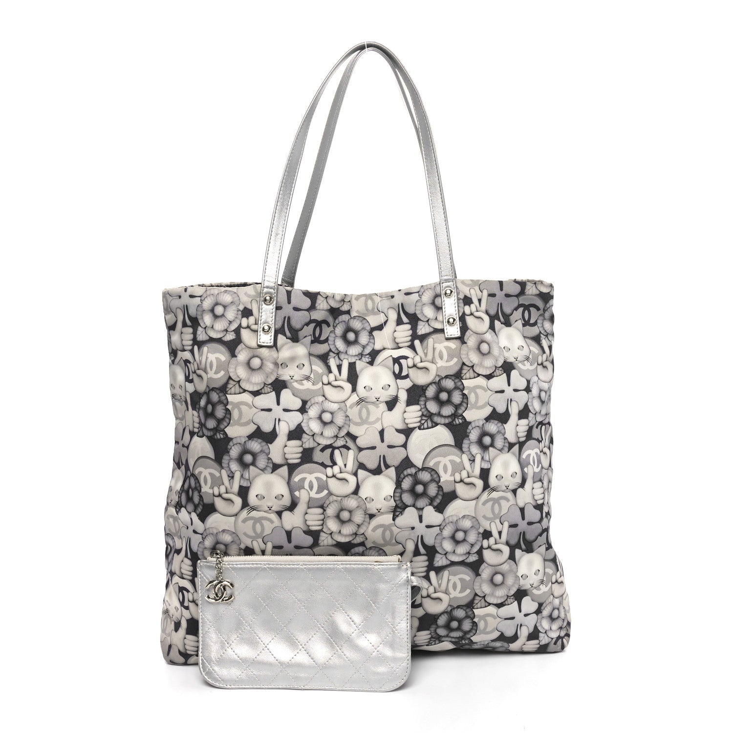 Chanel Nylon Cat Emoticon Tote Navy Silver 2 of 12