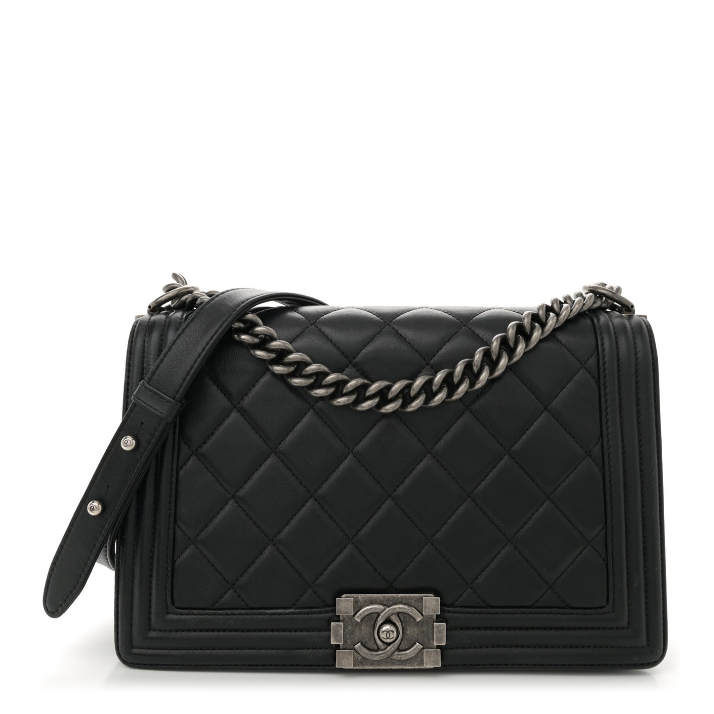 Lambskin Quilted Medium Boy Flap Black