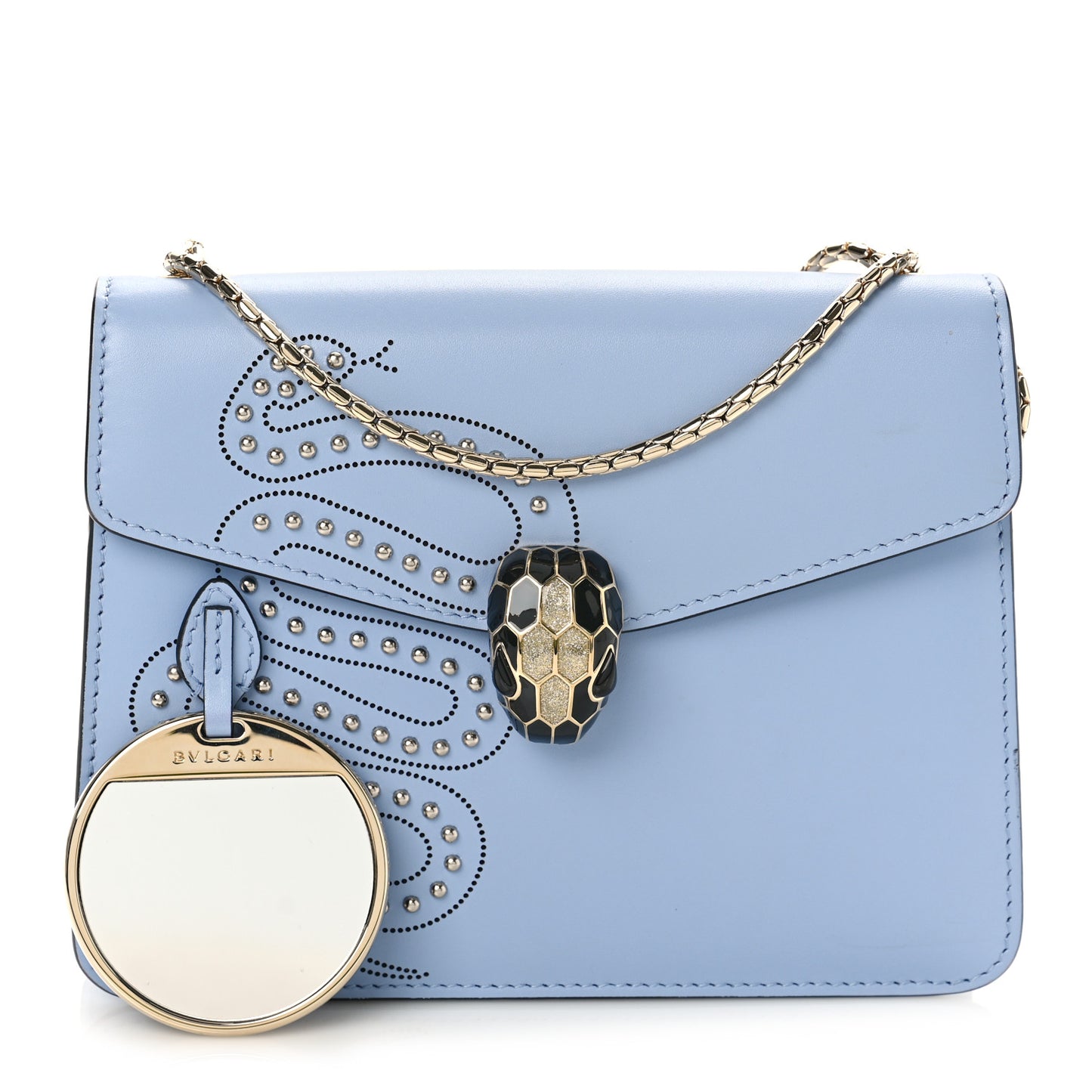 Calfskin Embellished Serpenti Forever Crossbody Light Blue