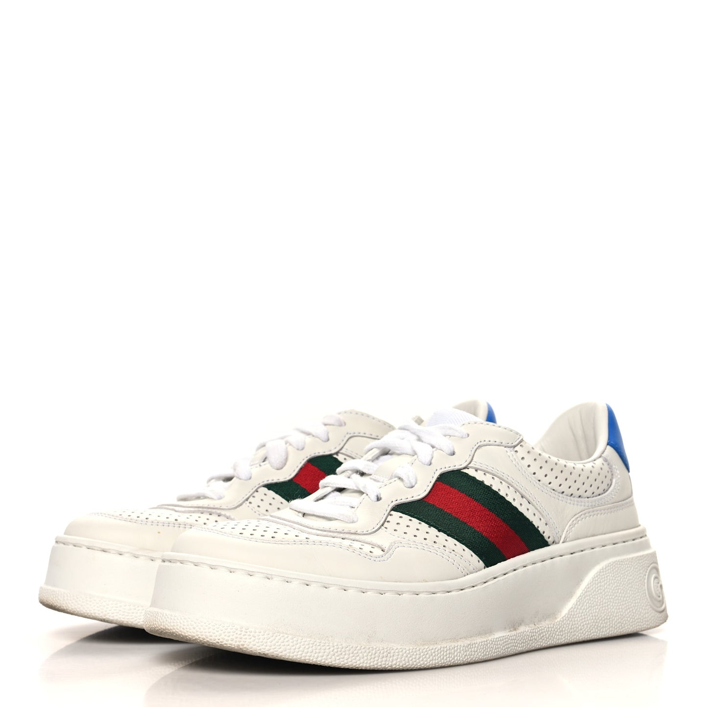 Calfskin Web Perforated Womens Platform 55mm Sneakers 37 White Bright Splash