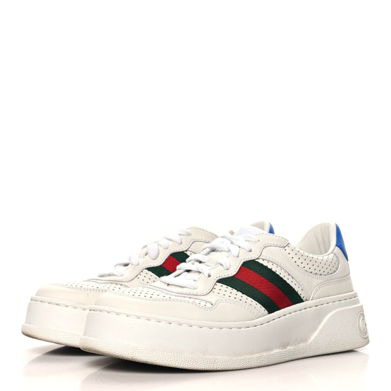 Gucci Calfskin Web Perforated Womens Platform 55mm Sneakers 37 White Bright Splash 4 of 10